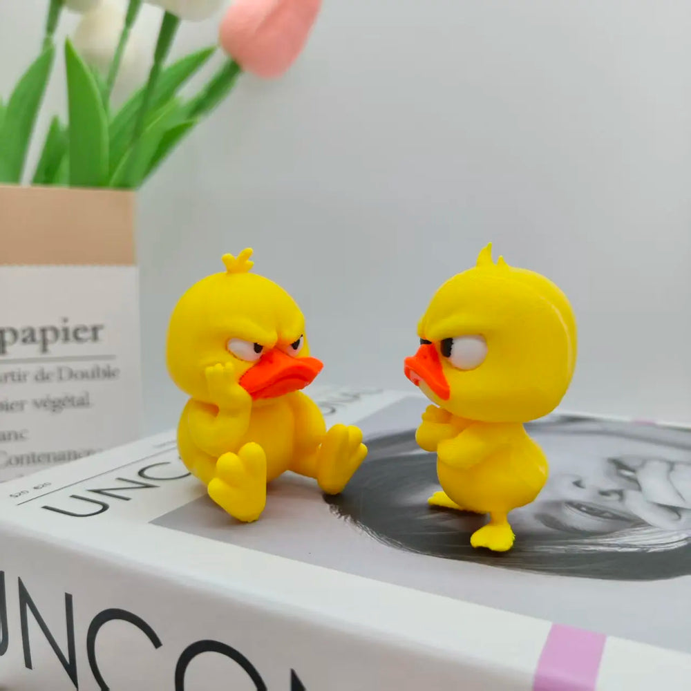 3D Printing Angry Yellow Duck Statue, Angry White Eyed Funny Duck, Humorous Indoor/out close-up view