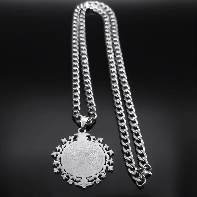 Seven Archangels Amulet Necklace | Stainless Steel Seal of Salomon Protection Talisman detail view