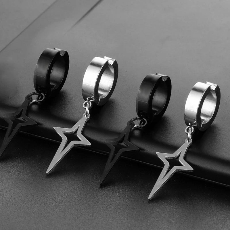 1Pair Punk Star Pendant Hoop Earrings | Clip-On Ear Cuff for Unisex alternate view