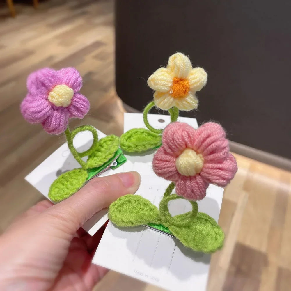 Handmade Knitting Wool Flower Alligator Hair Clips for Kids