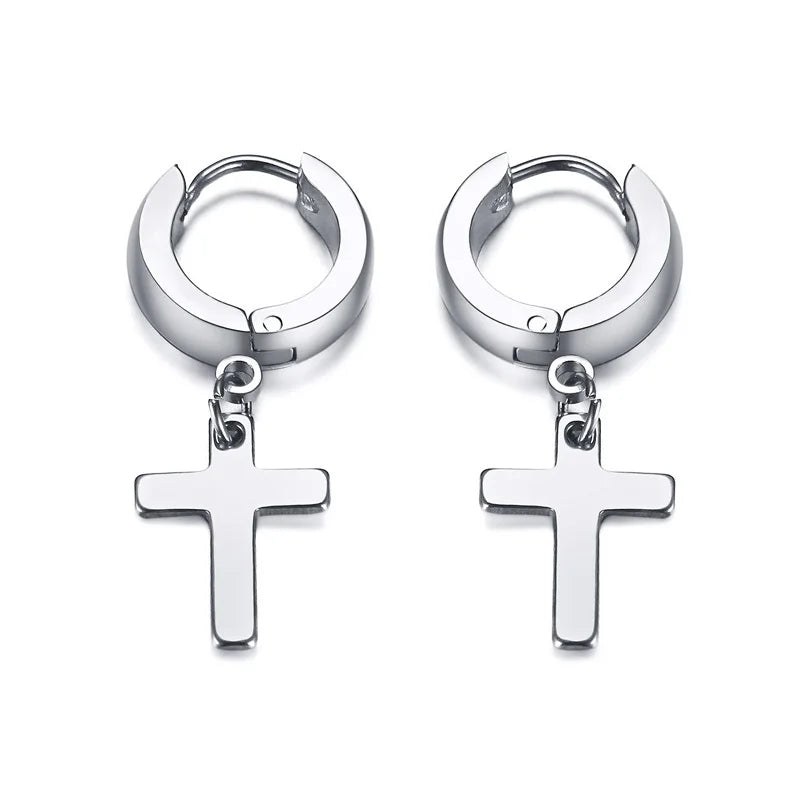Stainless Steel Cross Earrings for Men | Durable Stud Earrings with Christian Cross Char detail view