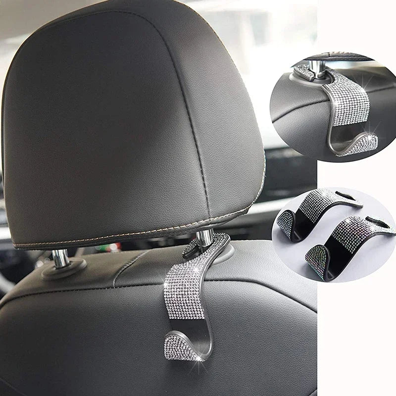 Car Seat Back Hook Pad Hanger Rhinestone Storage Hanger Universal Auto Headrest Mount alternate view