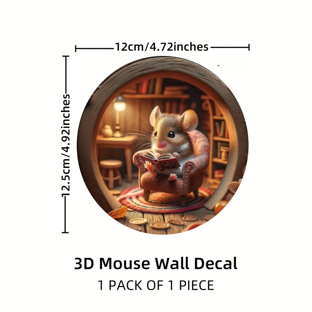 3D Mouse In Hole Wall Stickers | Waterproof Self-Adhesive Wall Decals alternate view