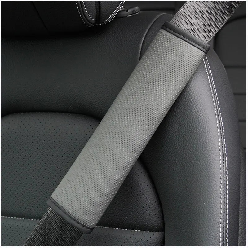 1PCS PU Leather Embossed Car Seat Belt Shoulder Cover Decompression Comfort Car Access close-up view