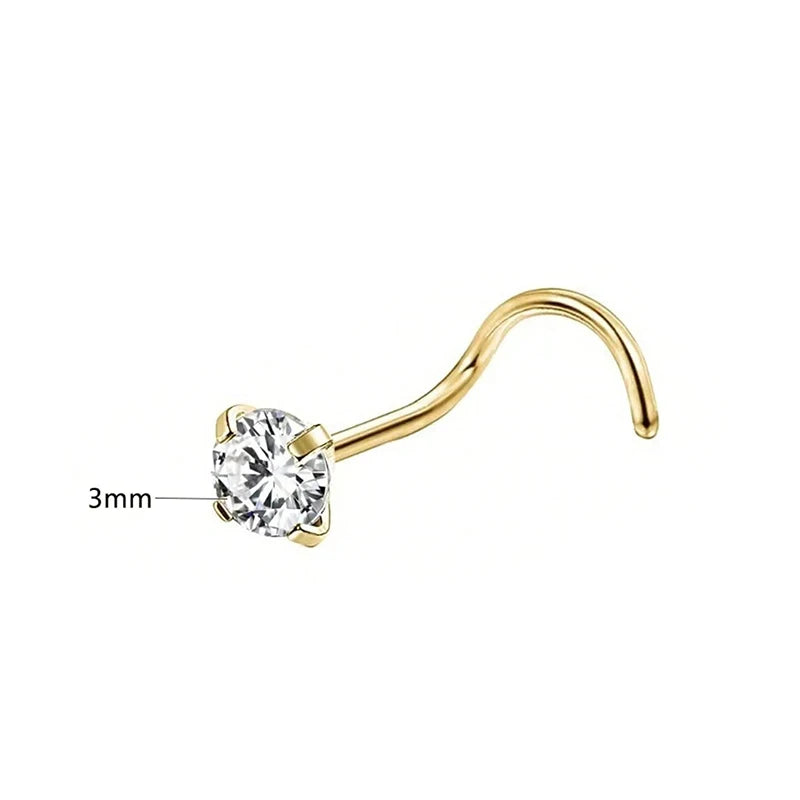 1/3/5Pcs Minimalist Curved Bar Nose Studs Stainless Steel CZ Inlaid Nose Piercing Jewe close-up view