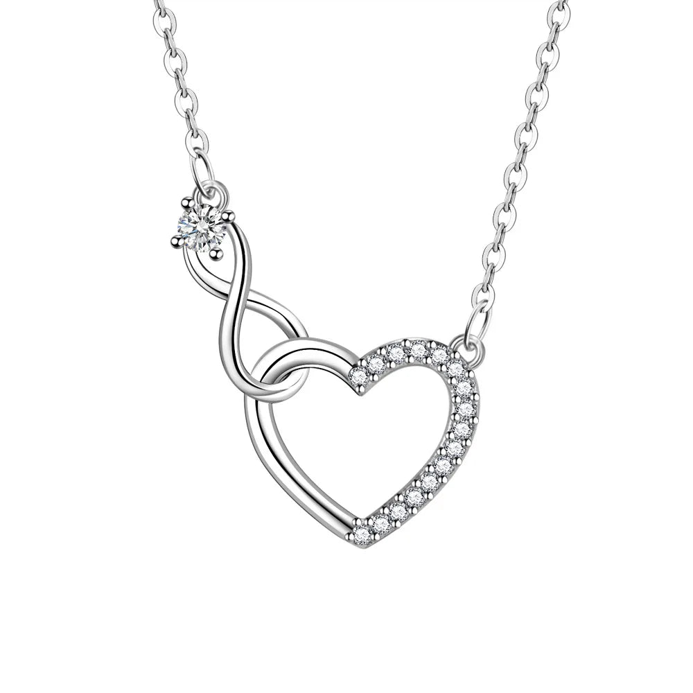 925 Sterling Silver Zircon Heart Interlocking Necklace | Retro Chain for Women lifestyle view