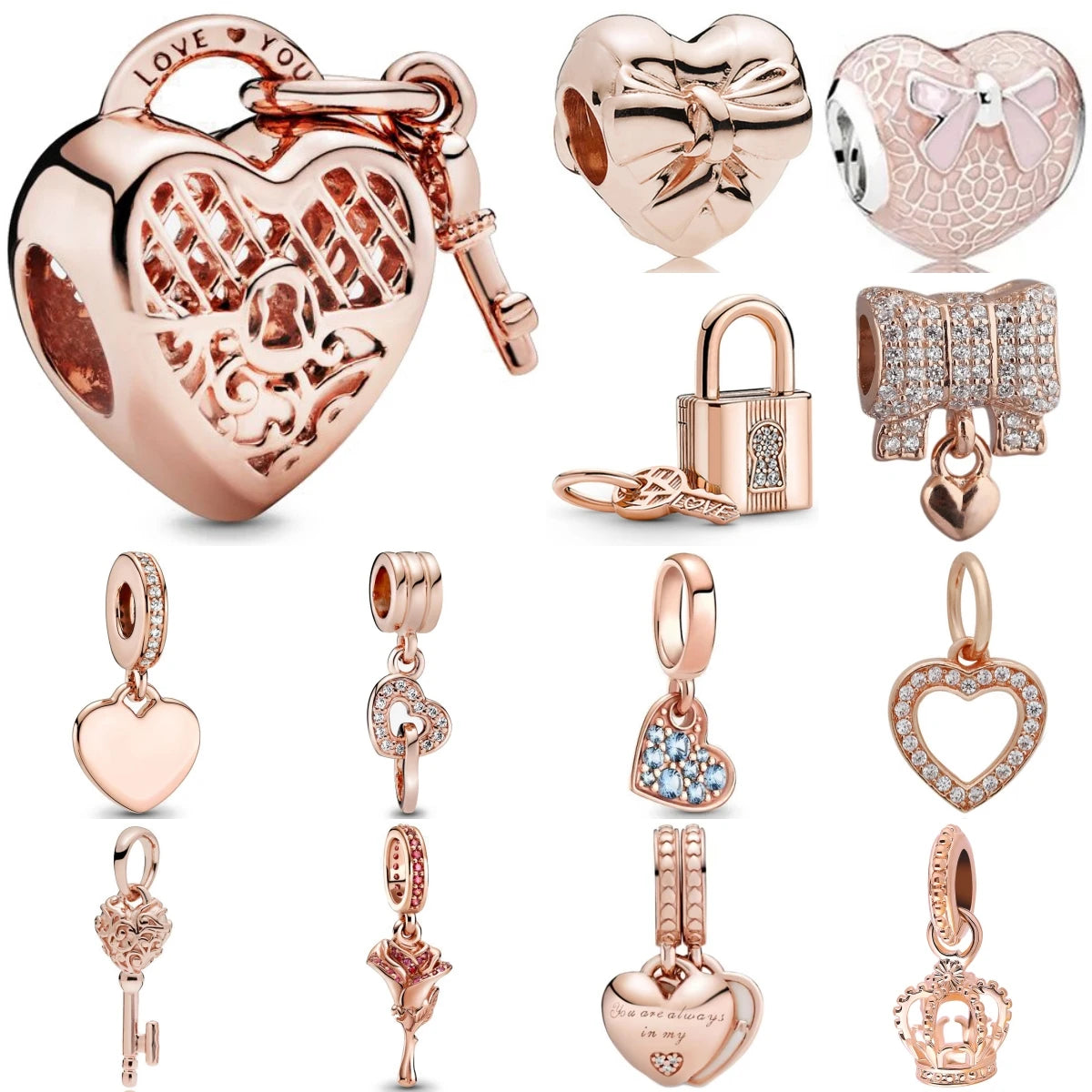 925 Sterling Silver Trinkets Rose Gold Locks And Keys Charm Of 925 Chain Bead Fit Original Bracelet