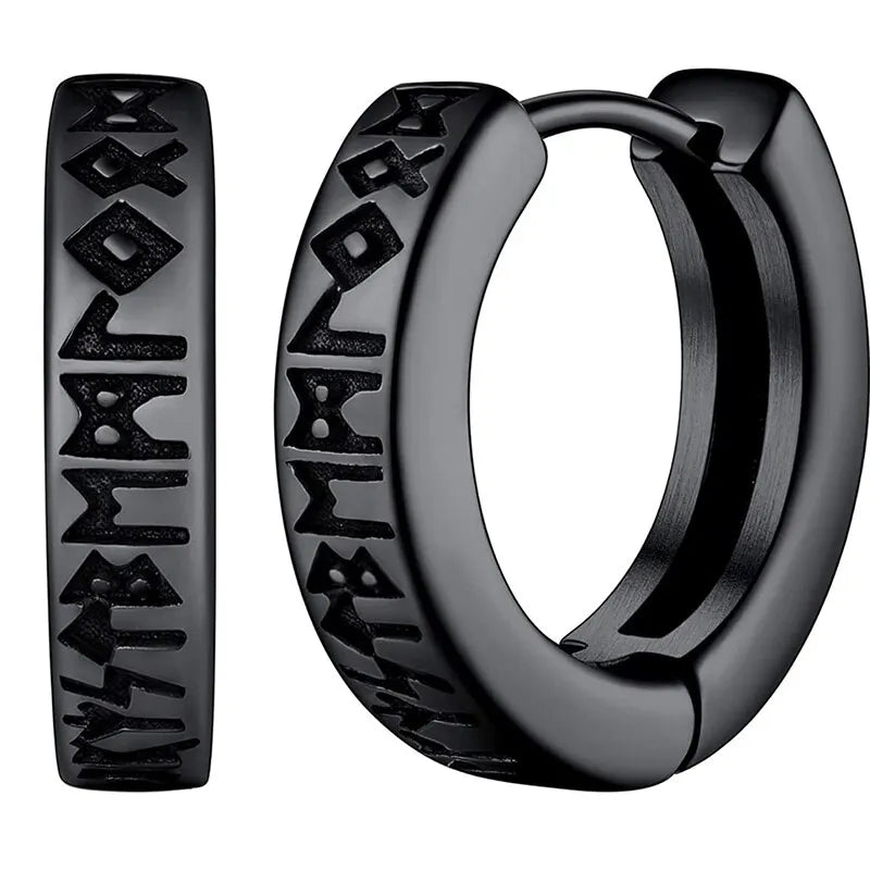 1Pair 12mm Norwegian Viking Rune Hoop Earrings | 316L Stainless Steel Huggie Hoop Ear lifestyle view