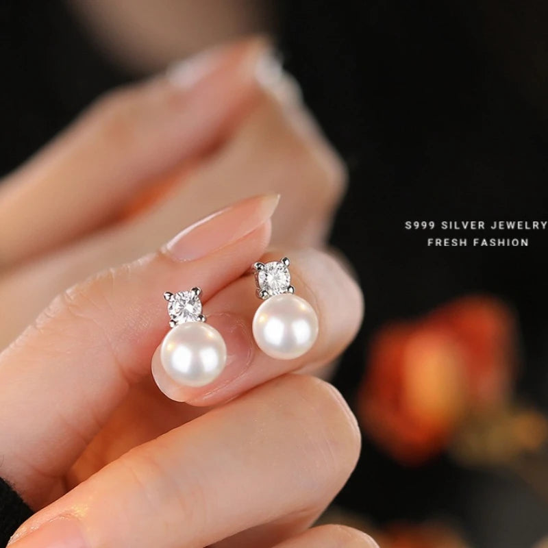 925 Sterling Silver Earrings Pearl Classic for Women Wedding Engagement Fine Jewelry alternate view