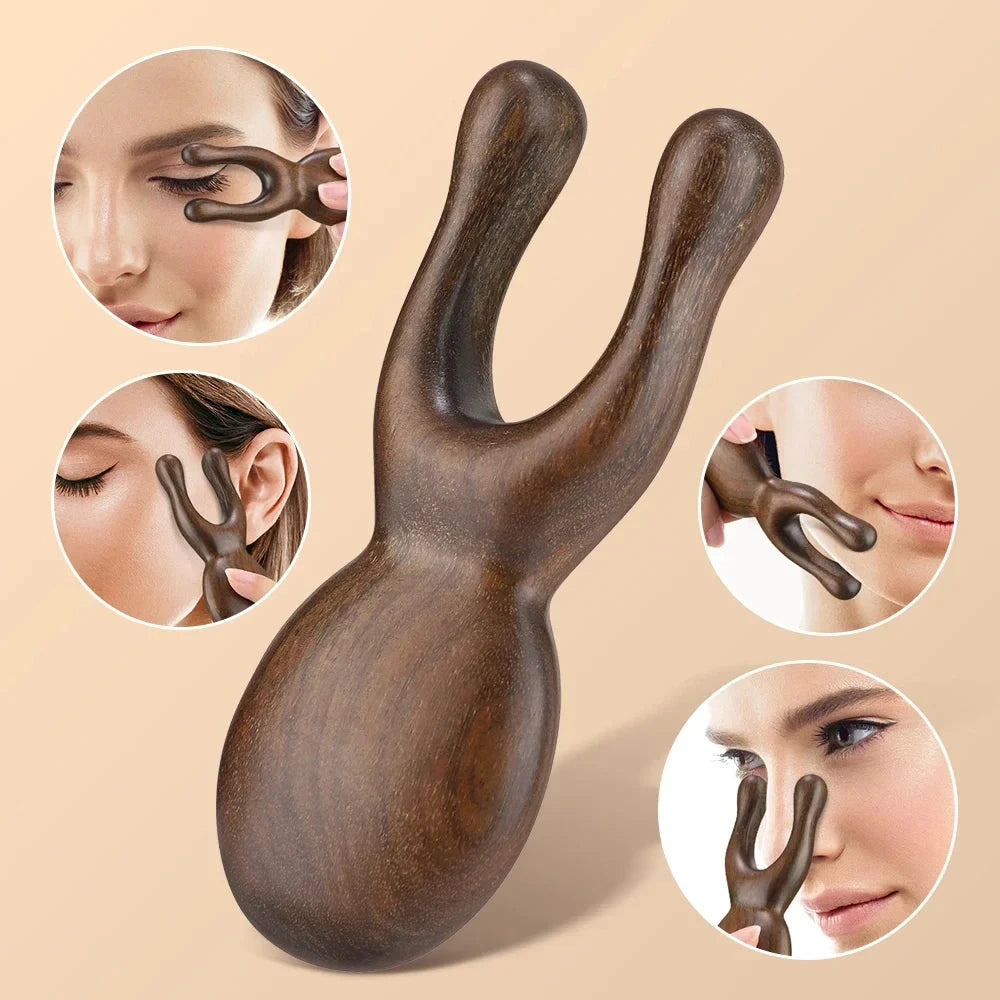 Wooden Gua Sha Facial Tool Head Massager for Face Nose Eye Acupressure Massage lifestyle view