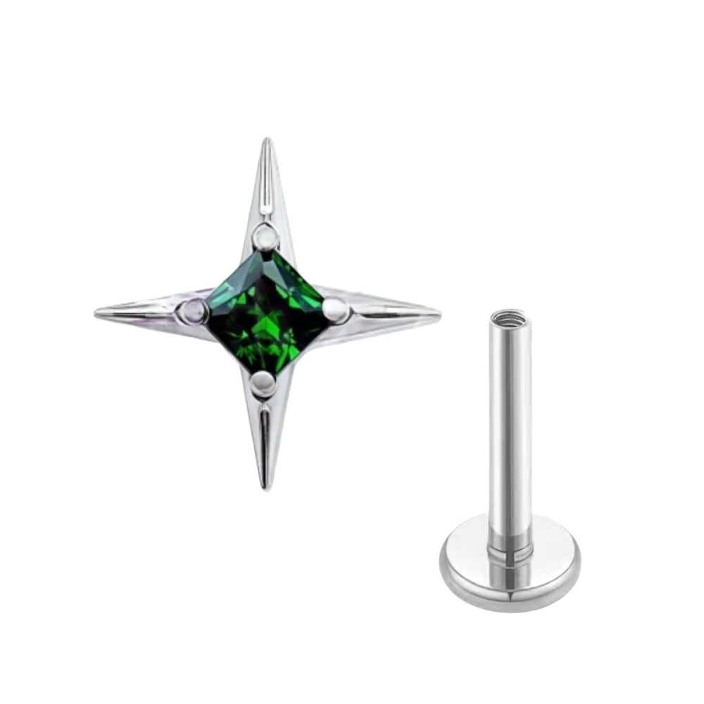 G23 Titanium 16G CZ Square Star Labret Tragus Helix Cartilage Flat Back Earring Nose Stu detail view