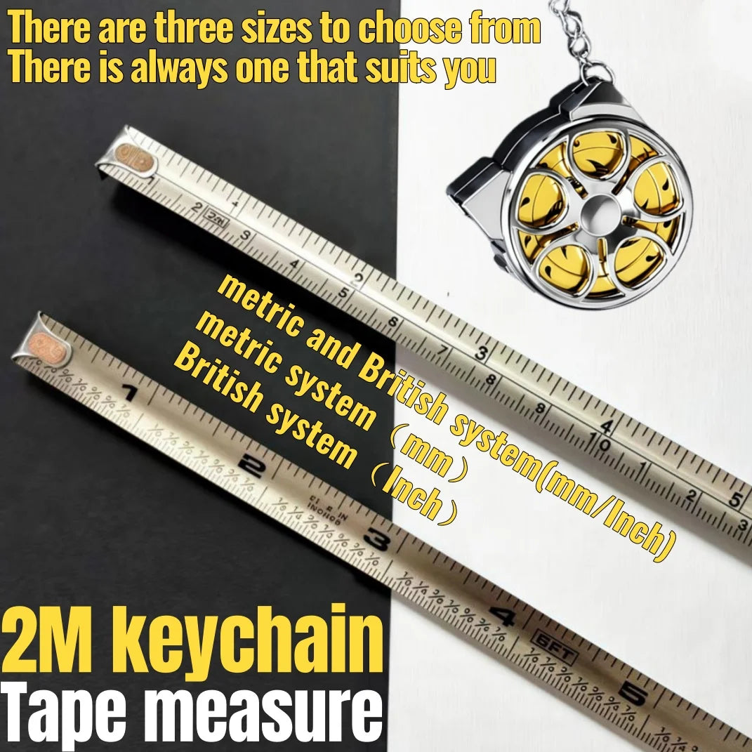 Portable Mini Tape Measure Retractable 2m Mild Steel Keychain Design Small Household M close-up view