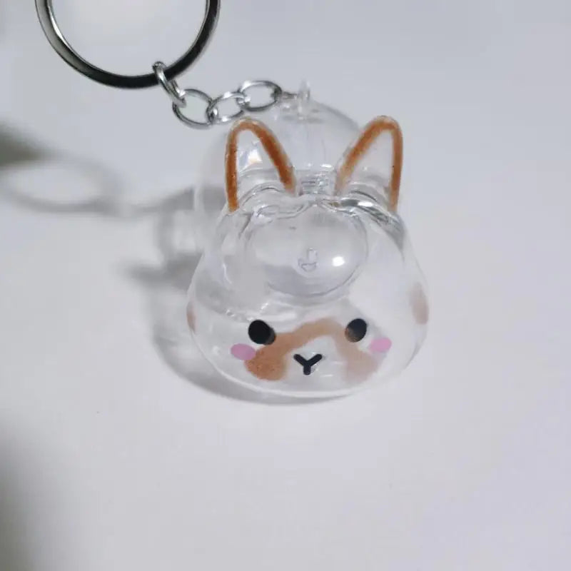 Cartoon Pet Hair Memorial Transparent Storage Box Keyring Cute Animal Rabbit Fur Organ close-up view