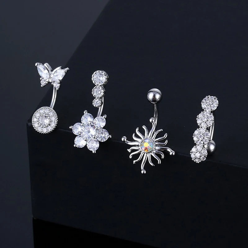 Crystal Belly Button Ring Animal Shape Belly Piercing Stainless Steel Navel Curved Ba alternate view