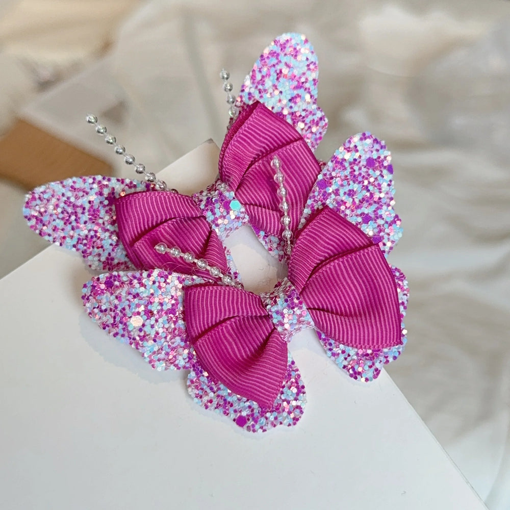 2 Pcs Fashion Rainbow Butterfly Hair Accessories Hair Clips Girls Sequin Hairpins Chil close-up view