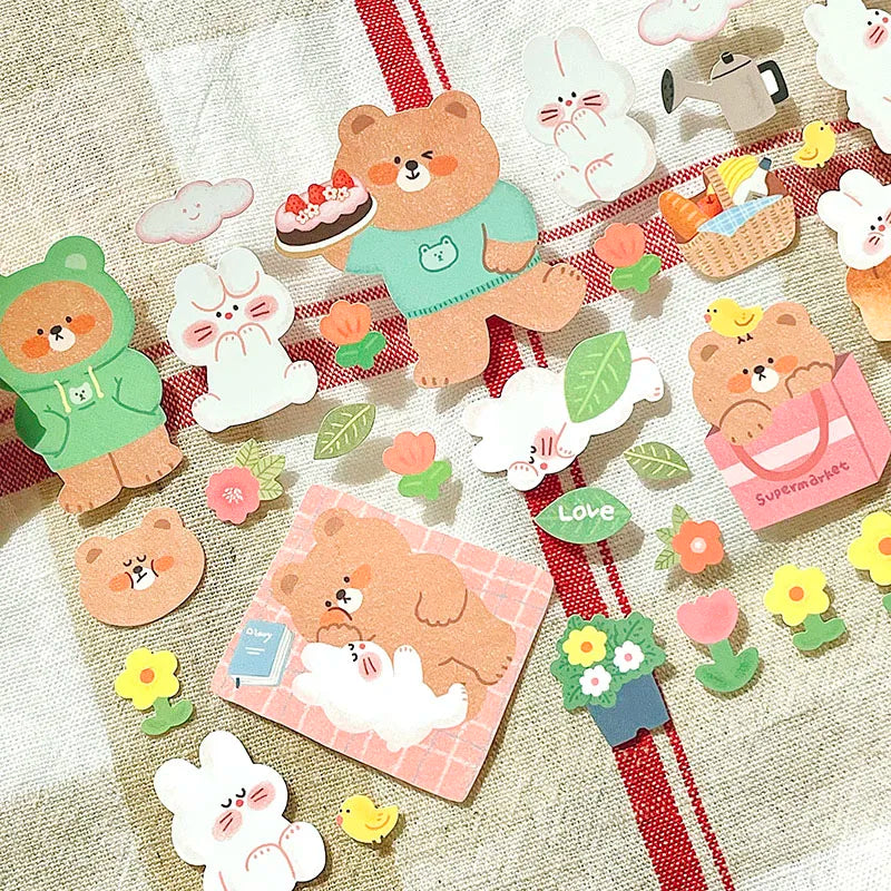 Korean Import Original BONITO Kawaii Rabbit Bear Spring Date Paper Stickers Scrapbook lifestyle view
