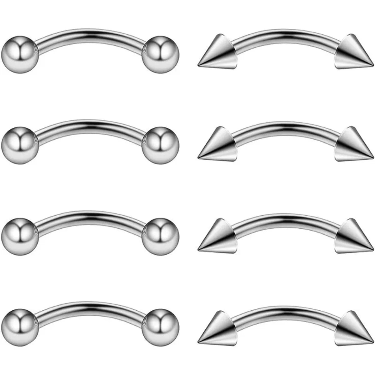 8Pcs 16G Fashion Stainless Steel Curved Barbell Rook Eyebrow Rings ,CZ Belly Lip Ri additional angle