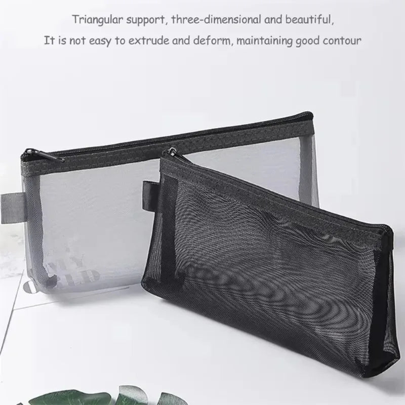 Clear Mesh Pencil Case Portable Stereoscopic Zipper Pouch Pen Box for Students detail view