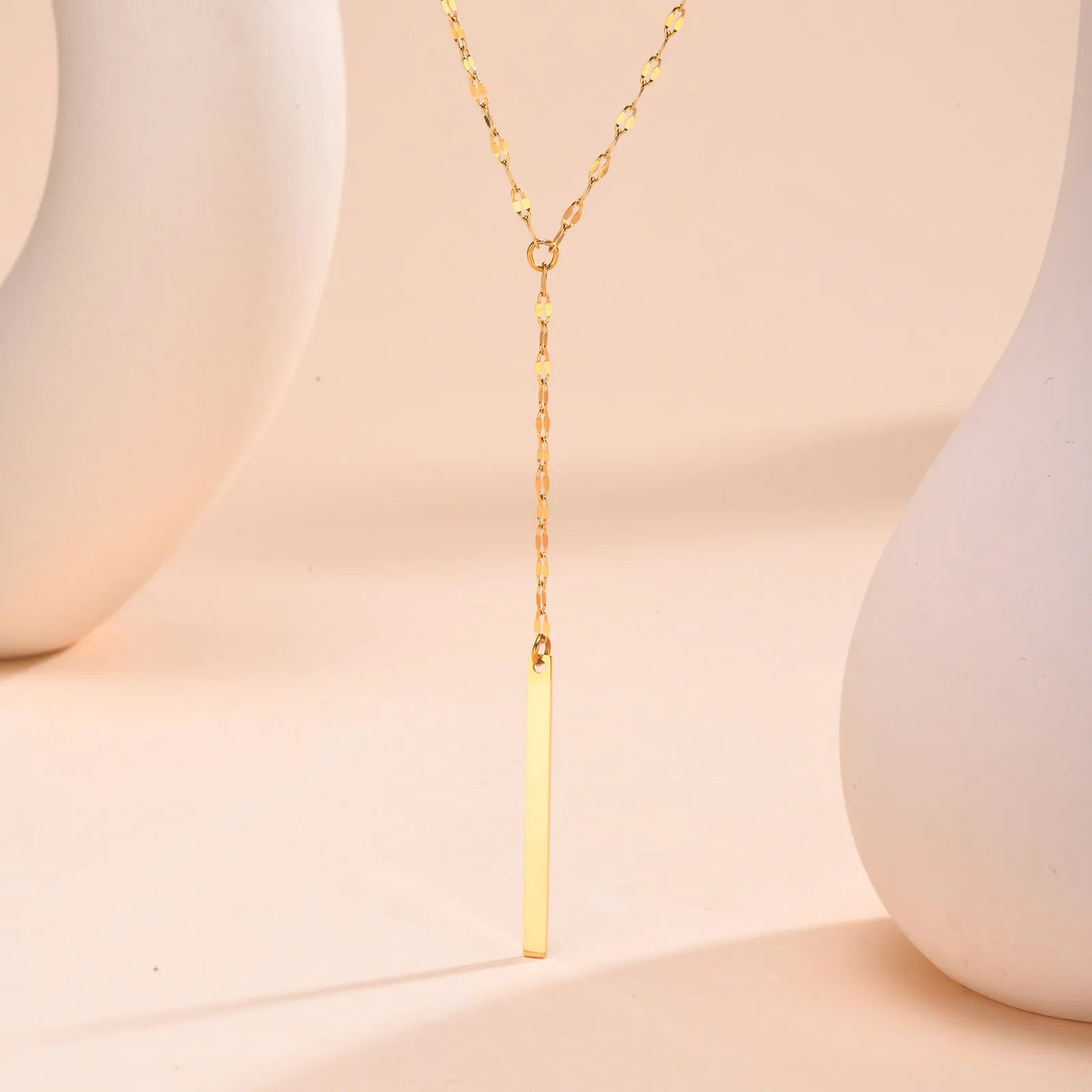 Drop Y Lariat Necklace with Bar Pendant, Stainless Steel Long Chain, Womens Necklac additional angle