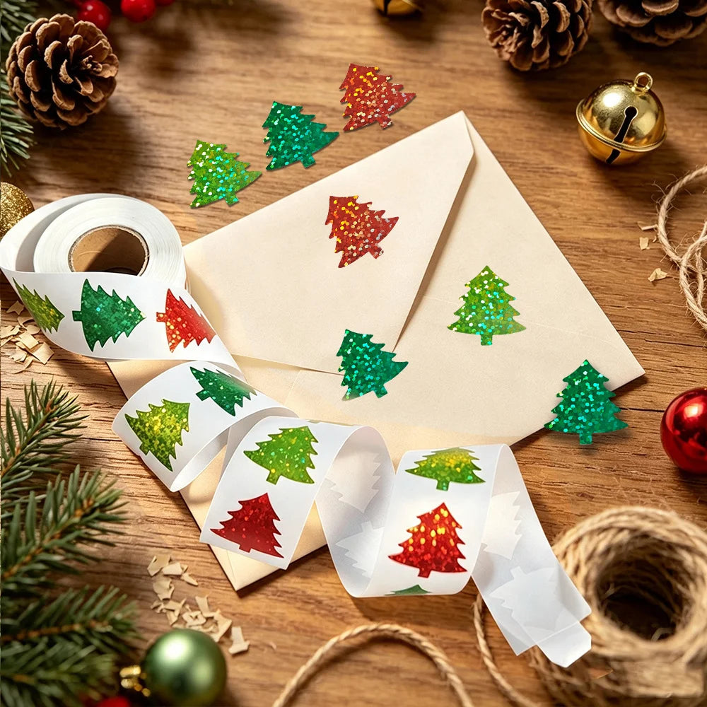 1 Inch Christmas Tree Snowflake Stickers Gift Cards Tags Self Adhesive Seals Labels Sc close-up view