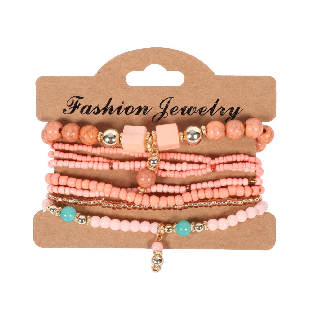 Bohemian Handmade Beads Bracelet Set For Women Summer Colorful Beaded Chain Bangle Gi alternate view