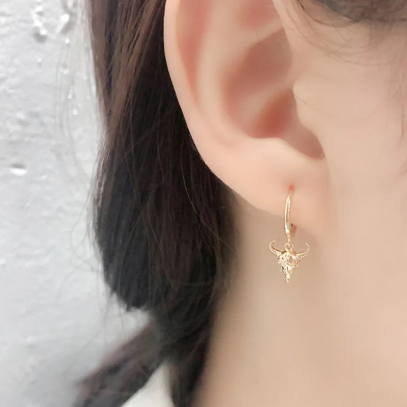 CIAXY Retro Cow Head Earrings for Women Men | 14K Gold Plated Animal Drop Earrings alternate view