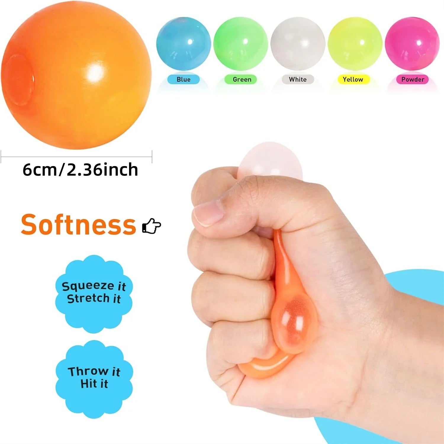 Glow in The Dark Sticky Balls | Squishy Stress Relief Fidget Toys alternate view