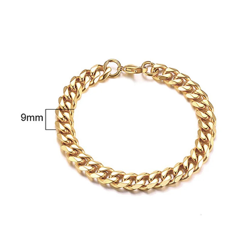 Stainless Steel Chain Bracelet Women, 3mm to 9mm Curb Cuban Chain Bangle Gold Color Un close-up view