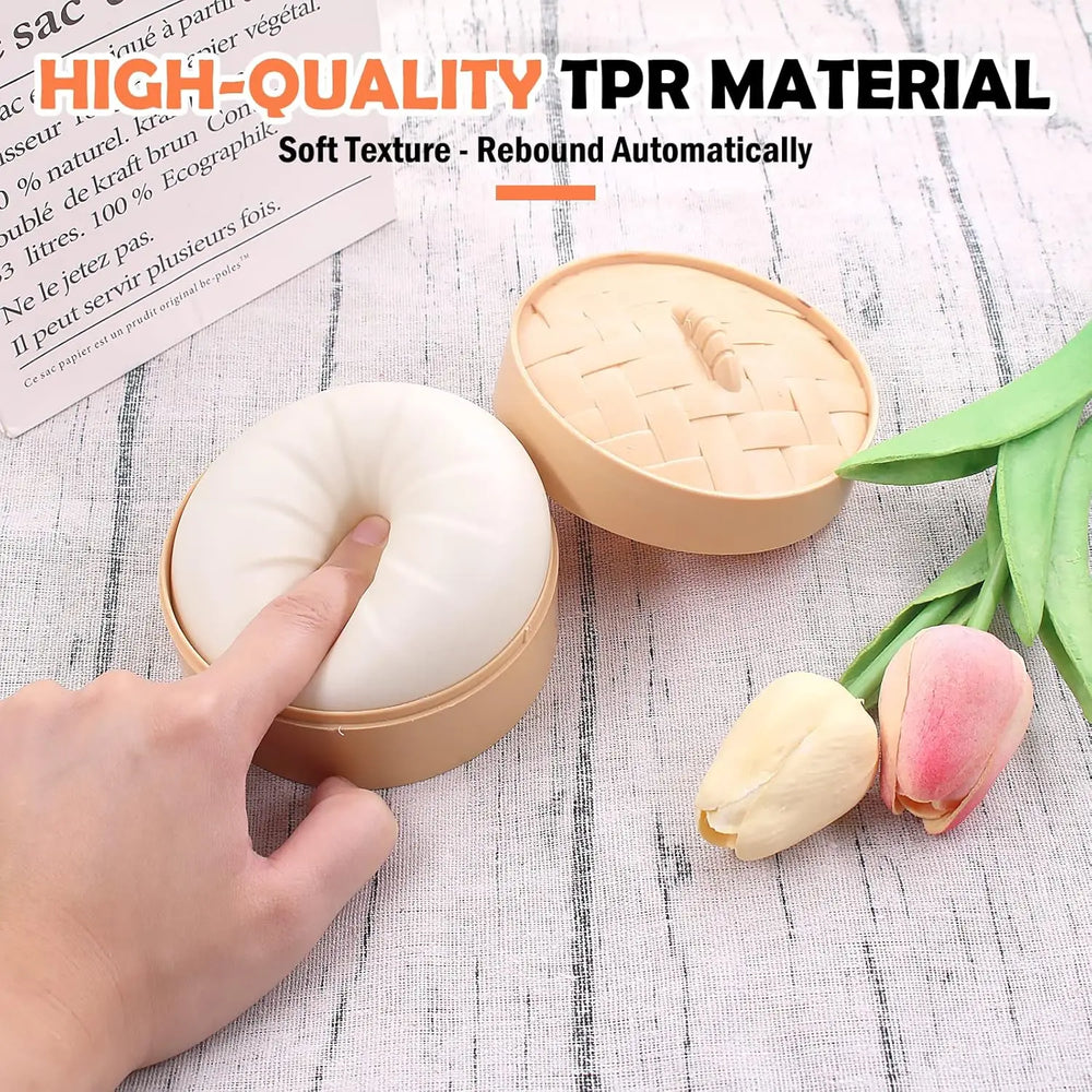 Colorful Dumpling Squishy Stress Ball | Simulation Food Bun with Steamer Fidget Toy detail view