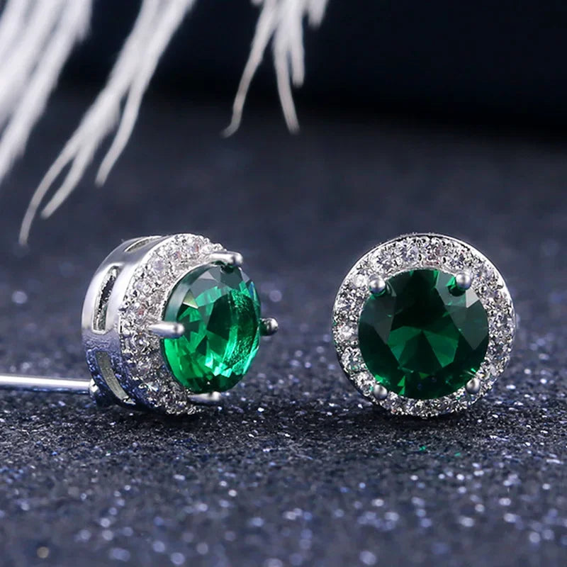 Huitan AAA CZ Stud Earrings for Women | Romantic Elegant Cubic Zirconia Jewelry in 7 C close-up view