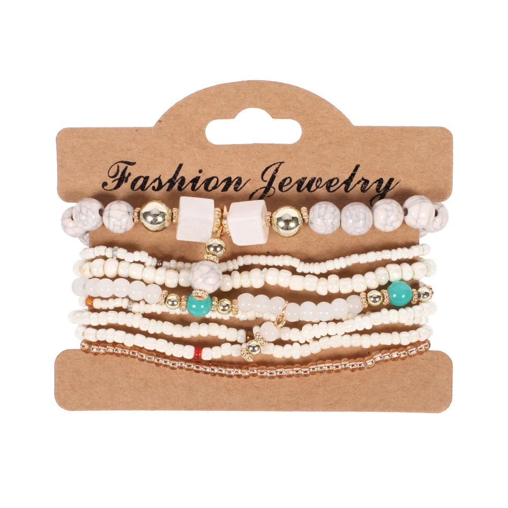 Bohemian Handmade Beads Bracelet Set For Women Summer Colorful Beaded Chain Bangle Girls detail view