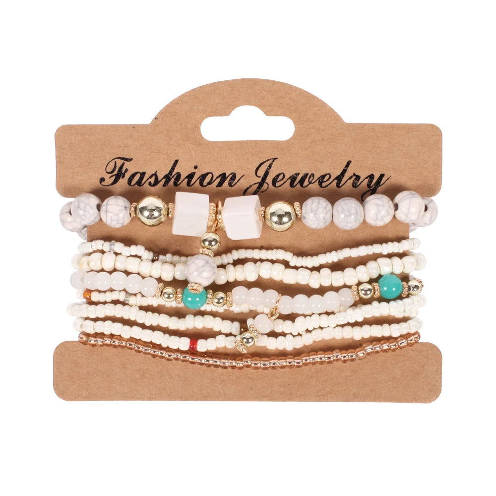 Bohemian Handmade Beads Bracelet Set For Women Summer Colorful Beaded Chain Bangle Girls detail view