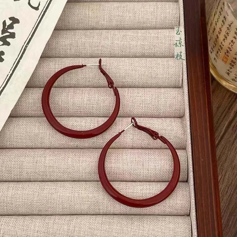 Red Big Round Hoop Earrings for Women | Trendy Geometric Huggie Jewelry lifestyle view
