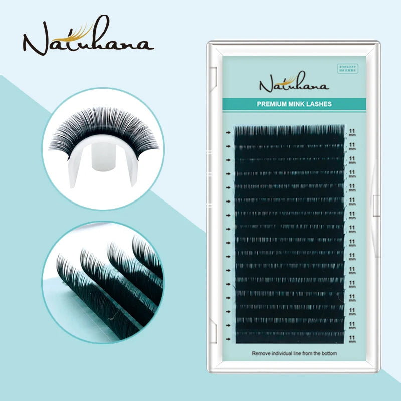 NATUHANA 16 Rows B C D Curl Individual Eyelash Extensions | Handmade Faux Mink Lashes