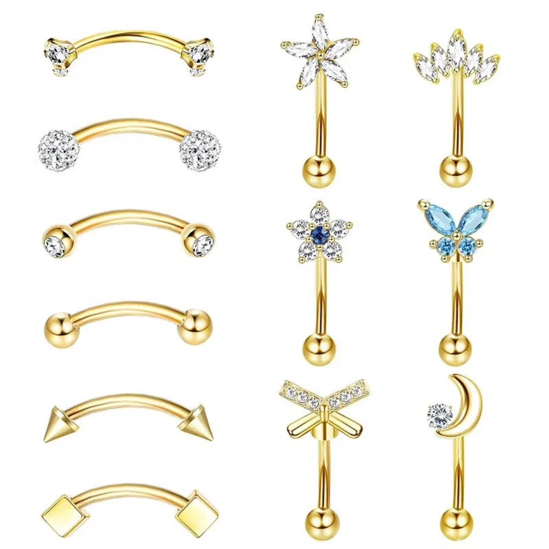 1/11Pcs 16G Eyebrow Rings for Women, Curved Barbell Belly Lip Rings Cartilage Daith additional angle