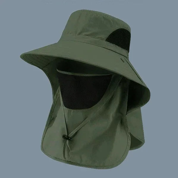 All-Season Outdoor Sun Hat | UV Protection Fishing Cap with Neck Flap close-up view