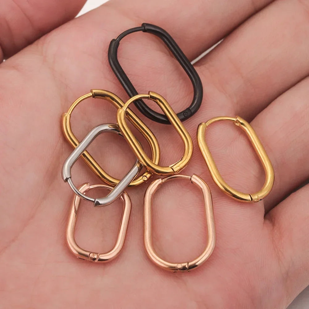 Gold Plated Rectangular Hoop Earrings | 6pcs Stainless Steel Jewelry Findings for DIY close-up view