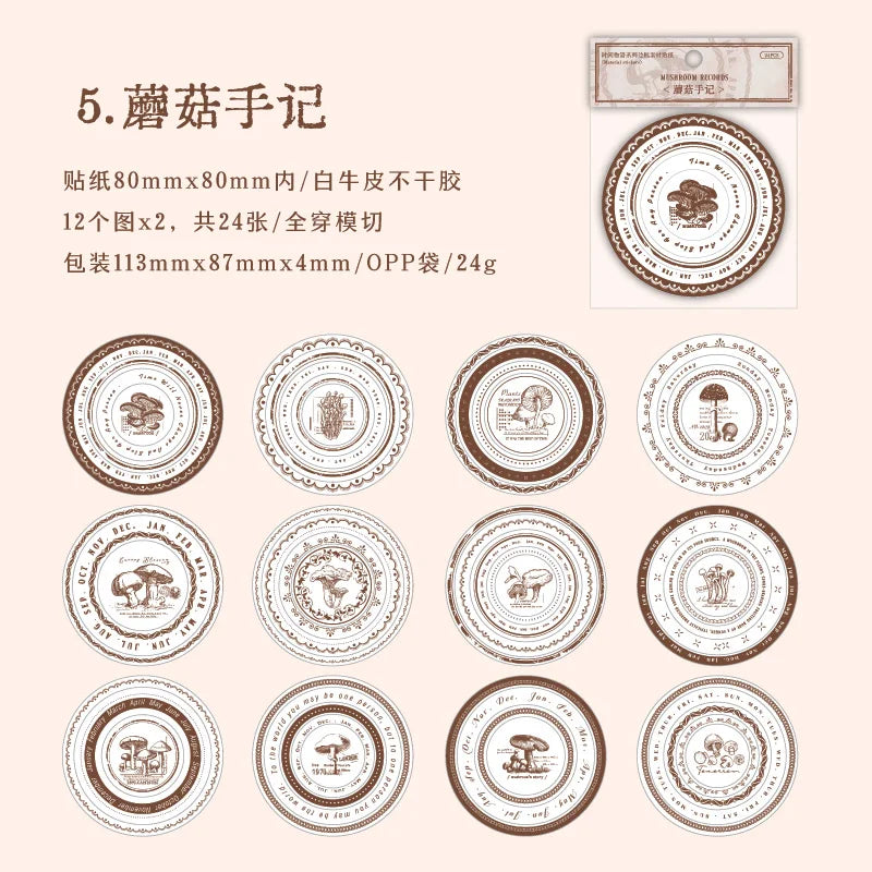 Vintage Round Stickers for Journaling | 24pcs Retro Collage Label Pack close-up view