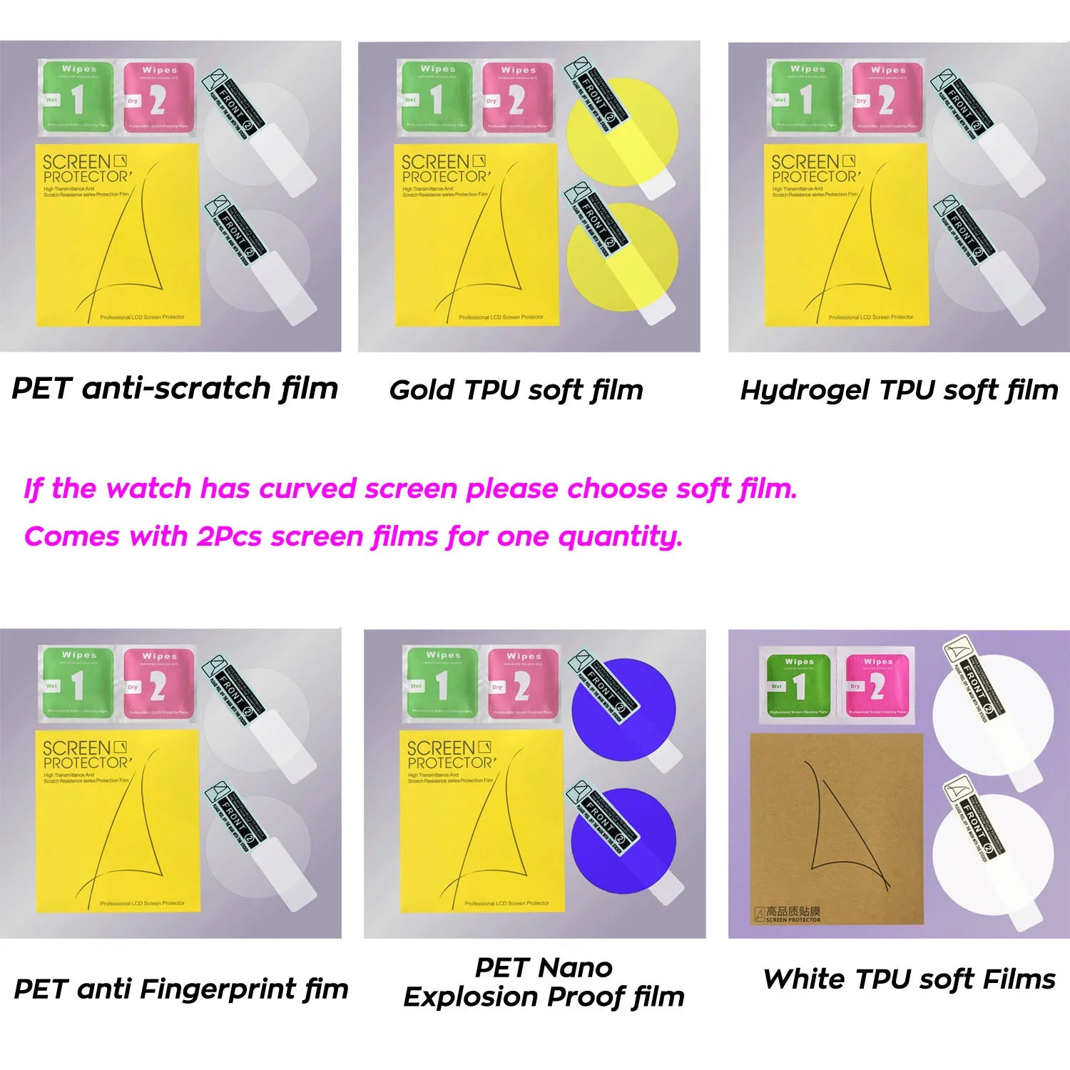 2PCS Smart Watch Screen Protector 24mm to 43mm Soft TPU Hydrogel Film Anti-Scratch Screen Film Guard Cover
