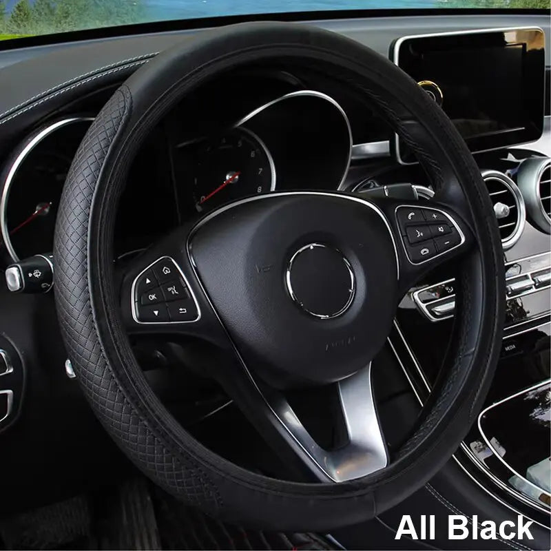 SEAMETAL Full-Wrapped Car Steering Wheel Cover Anti-Slip Wear-Resistant Steering Wheel Protection Cover Universal for 37-39cm