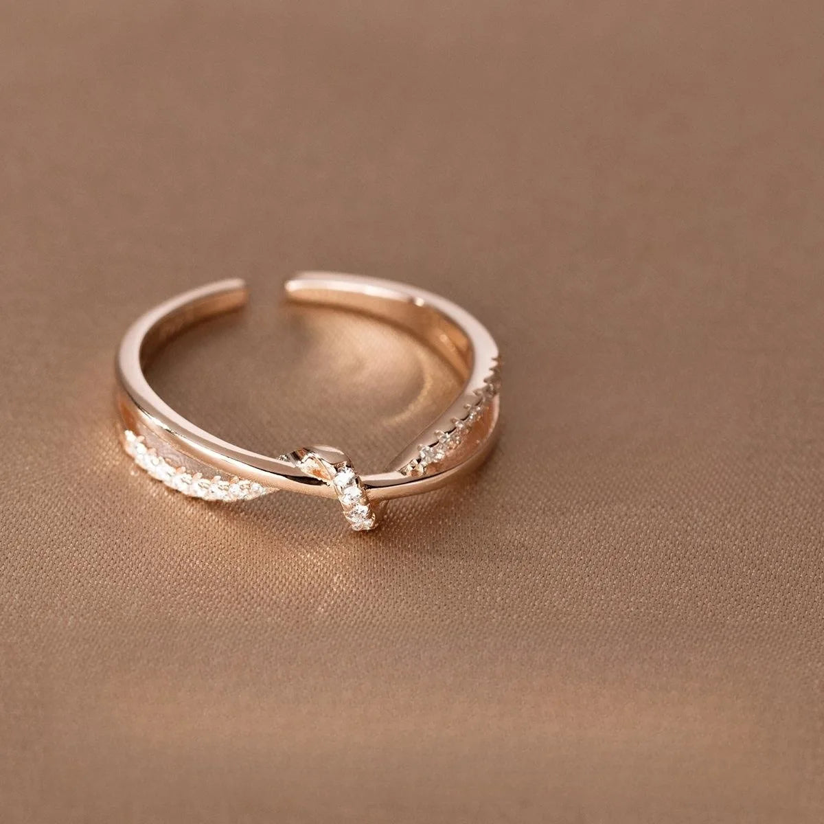925 Sterling Silver Cross Knotting Zircon Ring | Women's Wedding Cocktail Jewelry close-up view