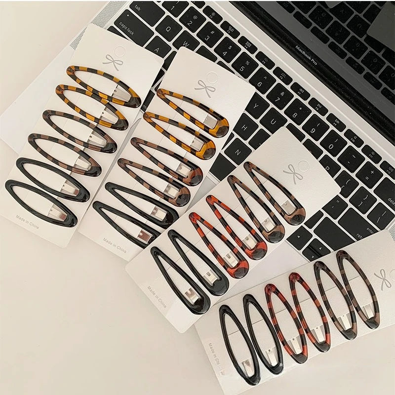 6pcs/pack Geometric Leopard Solid Snap Hairpins Fashion Alloy Bobby Pins Water-drop additional angle