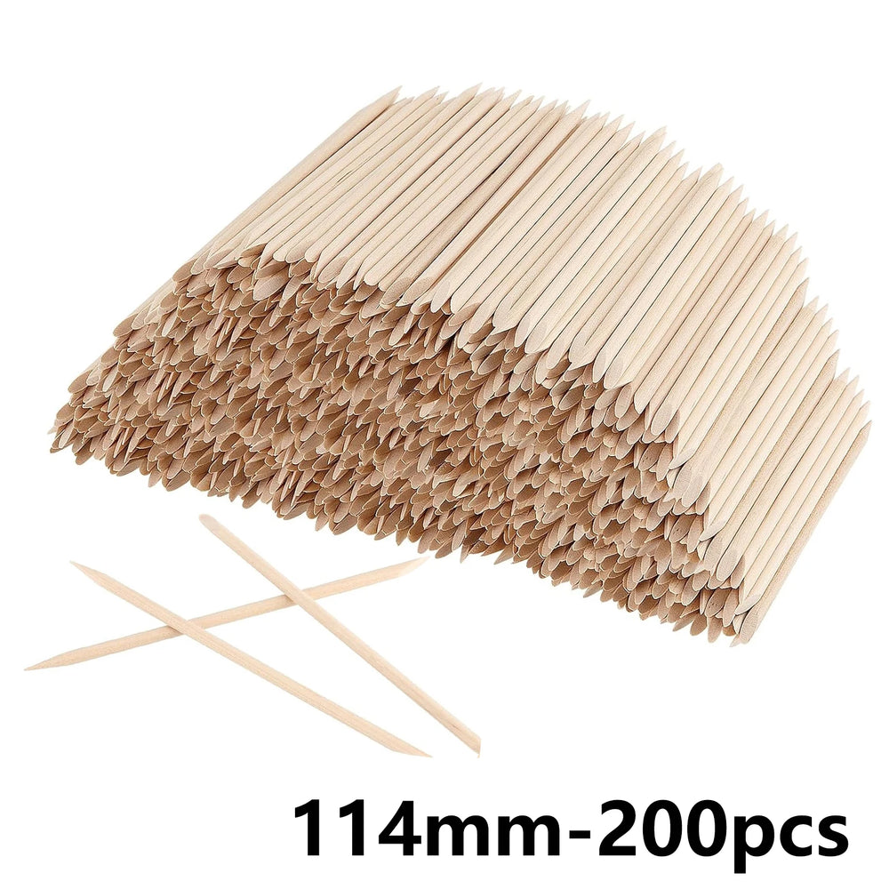 100/50pcs Nail Art Pusher Orange Wood Sticks Cuticle Pusher Remover Rhinestones Dottin close-up view