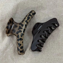 Women Elegant Geometric Catch Clamp Hairgrip Hold Hair Styling Accessories 2Pcs Vintage Leopard Prin