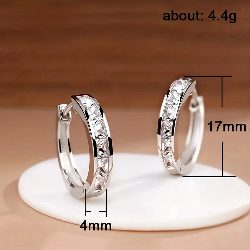 Huitan Hoop Earrings with Princess Cubic Zirconia Exquisite Ear Circle Earrings for additional angle