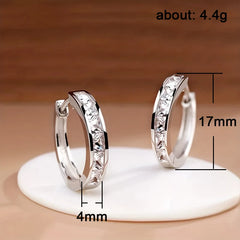 Huitan Classic Design Women Hoop Earrings Full with Princess Square CZ Simple and Eleg close-up view