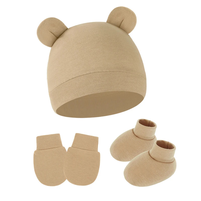 Cotton Newborn Hat Set | 3-Piece Baby Beanie Gloves and Socks for 0-6 Months detail view