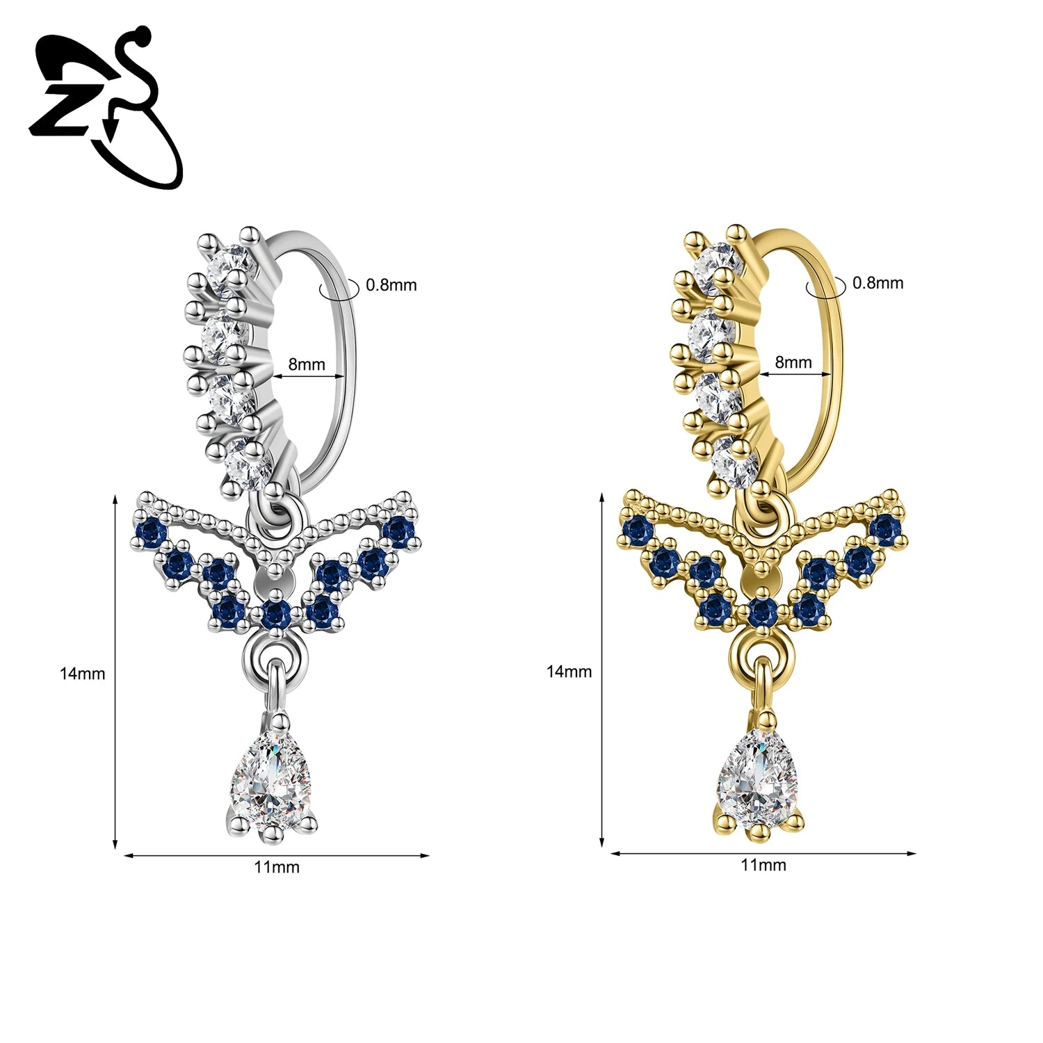 ZS 1 Piece 20G Trendy Hoop Nose Rings Women Moon Star Flower Pendant Septum Piercing Ear detail view
