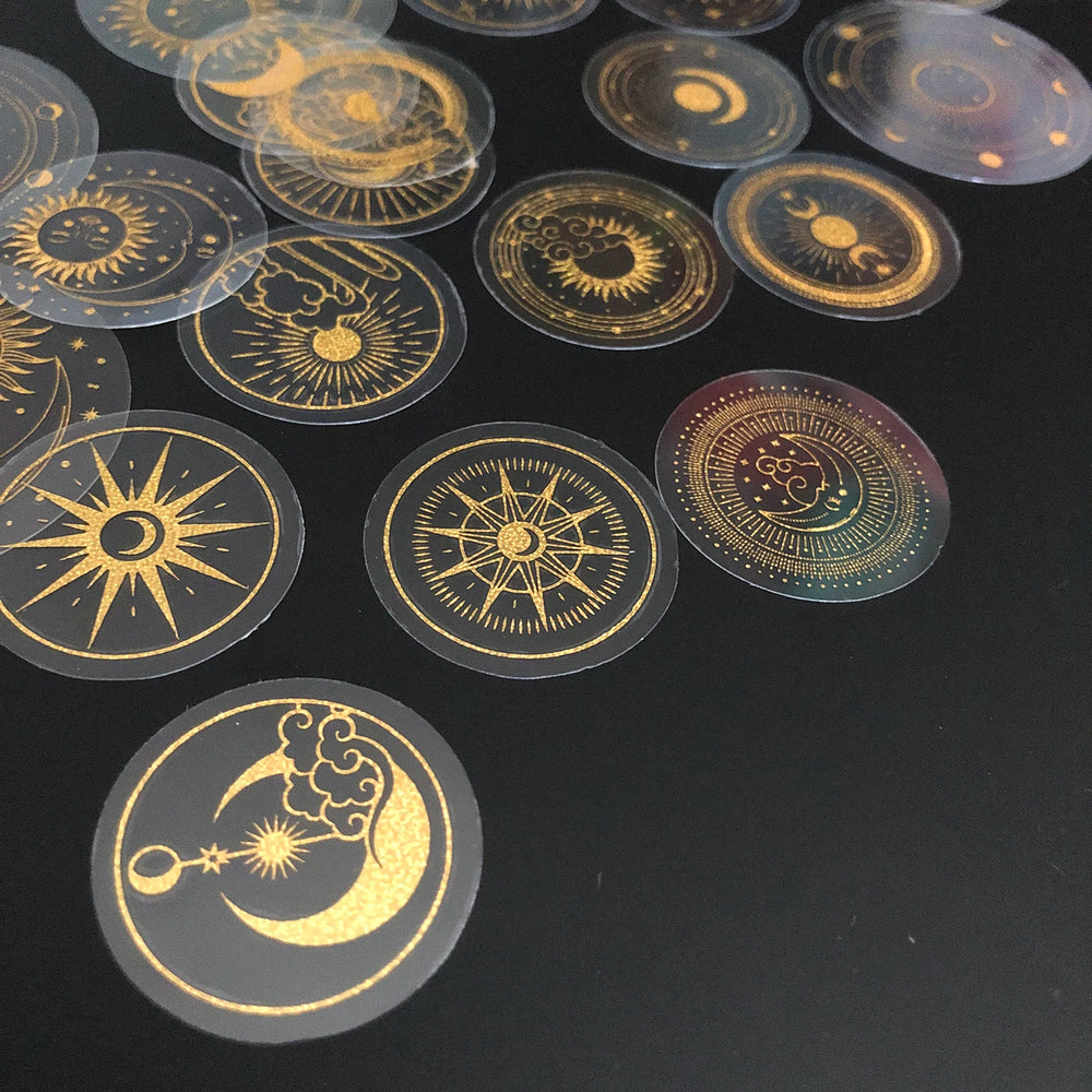 70 pcs Glitter Gold PET Adhesive Stickers | Waterproof Transparent Label Set additional angle