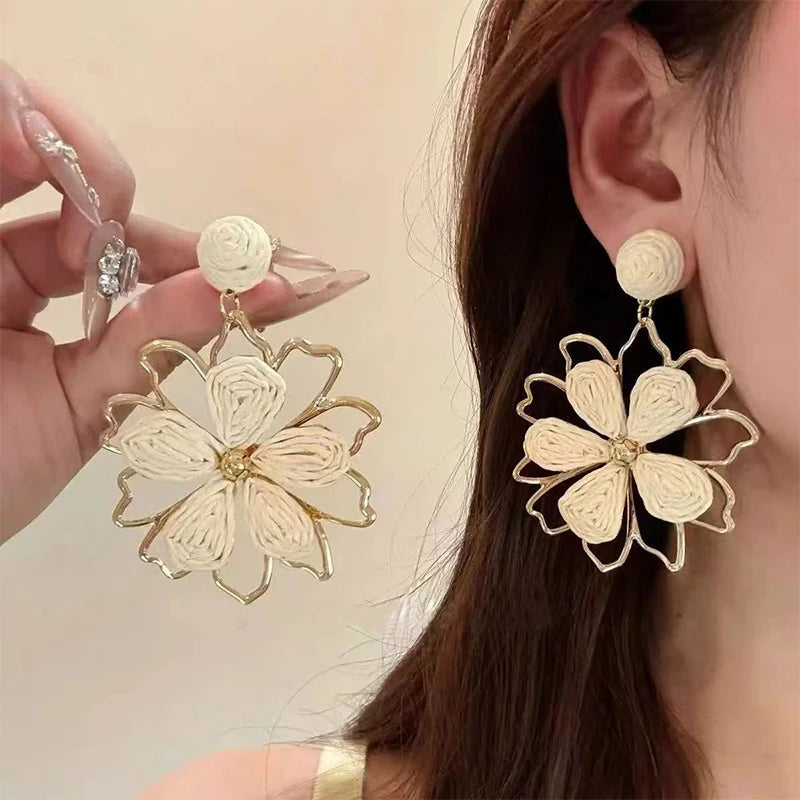 Cute Summer Flower Earrings Handmade Vacation Bohemian Earrings Exaggerated Beach Women detail view